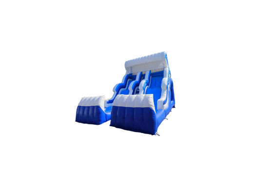 Gelombang Air Dua Slide Inflatable Putih Dan Biru Dengan Dua Kolam Renang