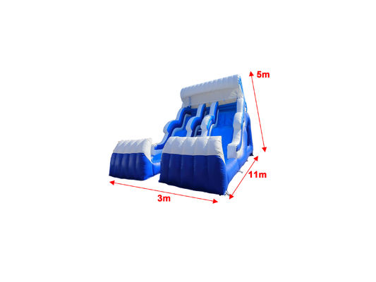 Gelombang Air Dua Slide Inflatable Putih Dan Biru Dengan Dua Kolam Renang