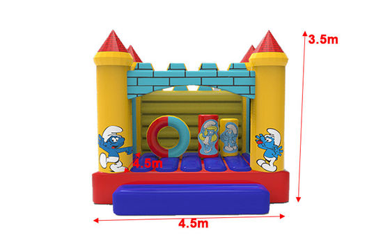 Kelas Komersial Ukuran Kecil Smurfs Inflatable Jumping Bounce House
