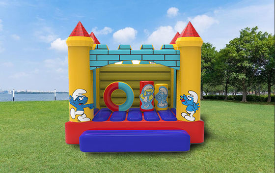 Kelas Komersial Ukuran Kecil Smurfs Inflatable Jumping Bounce House