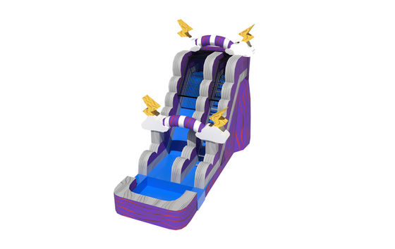 Slide Air Thunder Ungu Inflatable Dengan Kolam Renang Taman Olahraga Luar Ruangan