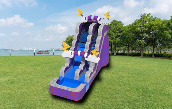 Slide Air Thunder Ungu Inflatable Dengan Kolam Renang Taman Olahraga Luar Ruangan