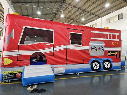 Merah dan Biru Mobil Ledakan Rumah Pemadam Kebakaran Jumping Castle