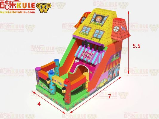 Fun Park Dry Inflatable Bouncy Slides Dengan Tema Toko Permen