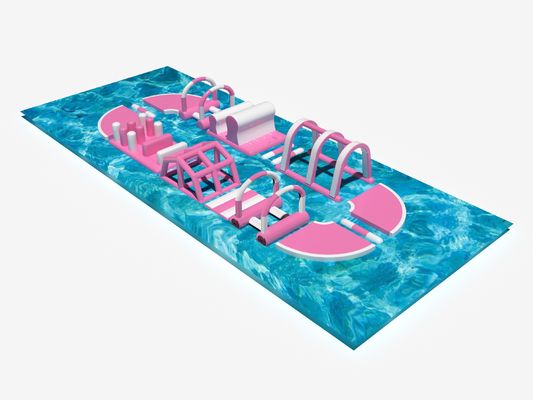 Pink Inflatable Water Obstacle Course Taman Luar untuk Musim Panas