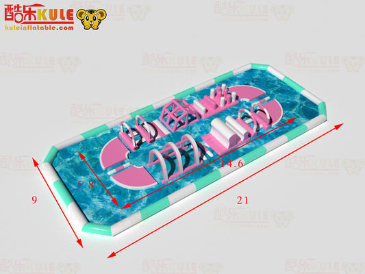 Pink Inflatable Water Obstacle Course Taman Luar untuk Musim Panas