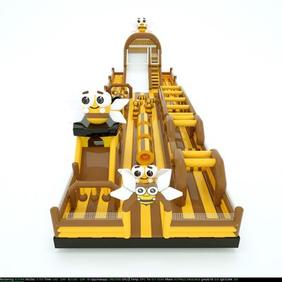 Bee Inflatable Obstacles Course Kuning Kecokelatan Dengan Slide Besar