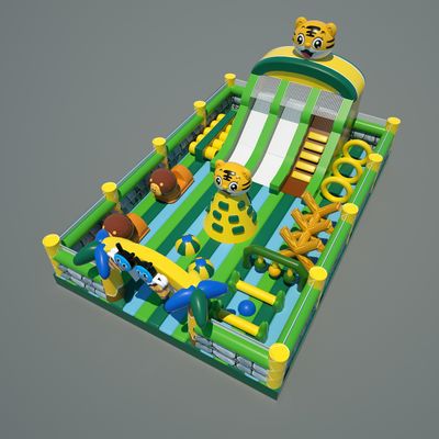 Tiger Castle Inflatable Bounce House Playground (Hijau & Kuning)