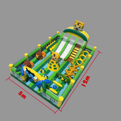 Tiger Castle Inflatable Bounce House Playground (Hijau & Kuning)
