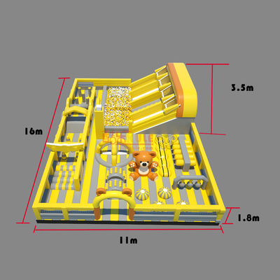 Slide besar yang bisa diembun dengan benteng lompat rintangan (kuning & putih)