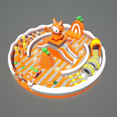 Round Circle Rabit Inflatable Castle (Jingga & Putih & Kuning)