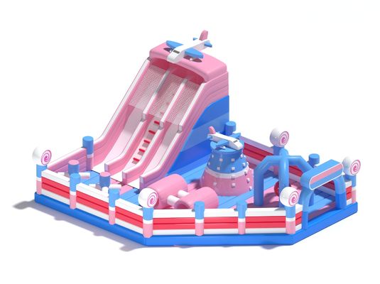 Anak-anak Inflatable Small Bouncy Castle Pink Biru Dengan Slide