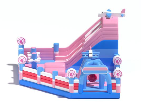 Anak-anak Inflatable Small Bouncy Castle Pink Biru Dengan Slide