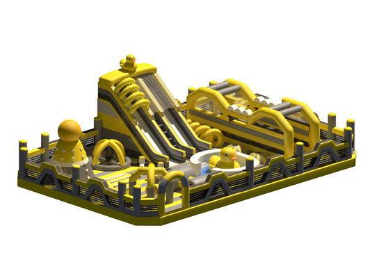 Taman Besar Kuning Kastil Inflatable Dengan Slide Penghalang Kursus
