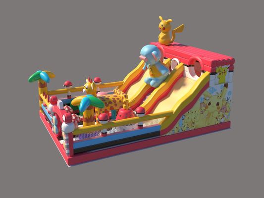 Pikachu Park Commercial Inflatable Bouncy Castle Dengan Slide Besar