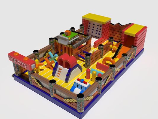 Fun City Inflatable Indoor Playground 11*7*3m Dengan Wall Cimbing Slides