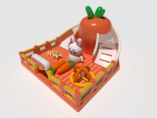 Karot Kelinci Kastil Inflatable Oranyeu Putih Hijau Dengan Slide Besar