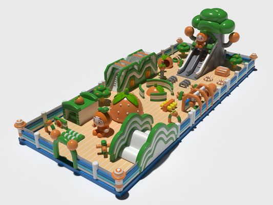 Anak-anak Taman bermain Bouncy Inflatable Castle Hijau Oranye 28*11*7.3m