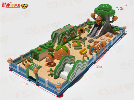 Anak-anak Taman bermain Bouncy Inflatable Castle Hijau Oranye 28*11*7.3m