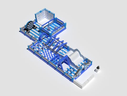 PVC Penghalang Inflatable Komersial Kursus Biru & Putih Disesuaikan