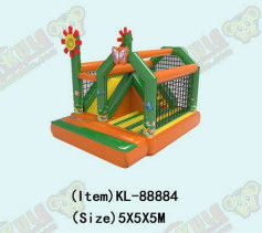 Green Orange Inflatable Bouncy House dengan Slide untuk Anak-anak