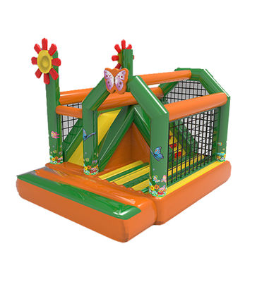 Green Orange Inflatable Bouncy House dengan Slide untuk Anak-anak