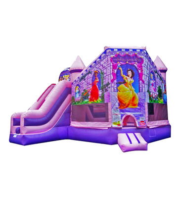 Pink dan Ungu Inflatable Play Castle Untuk Hiburan Luar Ruangan