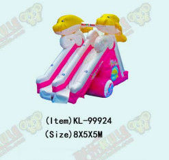 Dolphin Double Lane Inflatable Slide Untuk Anak-anak Taman Hiburan
