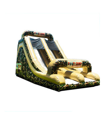 Anak-anak Taman Hiburan Kamuflase Grenn Penyewaan Slide Inflatable