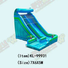 Gelombang Biru Slide Inflatable Dengan Kolam Renang Untuk Taman Air Luar Ruang