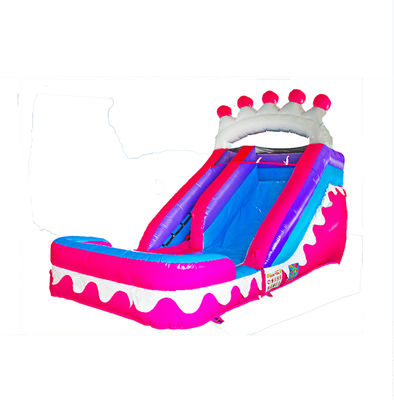Pink Crown Inflatable Wet Dry Inflatable Slide Dengan Kolam Renang