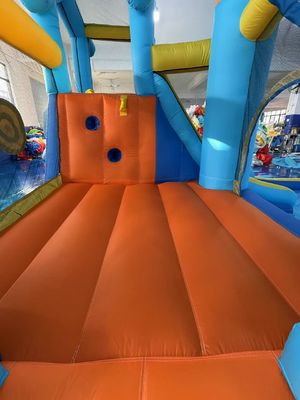 Polyester Oxford Inflatable Blue and Orange Water Slide Untuk Anak-anak Taman Hiburan