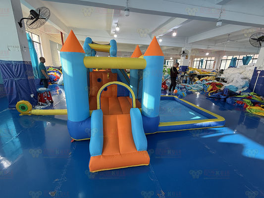 Polyester Oxford Inflatable Blue and Orange Water Slide Untuk Anak-anak Taman Hiburan