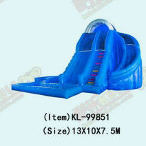 Biru Inflatable Dengan Sliding Dan Pool Musim Panas Perasaan