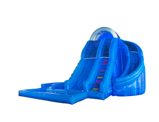 Biru Inflatable Dengan Sliding Dan Pool Musim Panas Perasaan