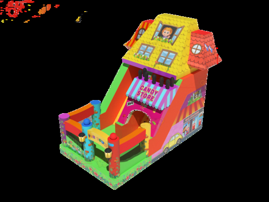Fun Park Dry Inflatable Bouncy Slides Dengan Tema Toko Permen