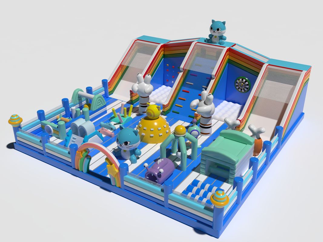 Cat Park Anak-anak Inflatable Bouncy Castle Biru Putih warna Disesuaikan