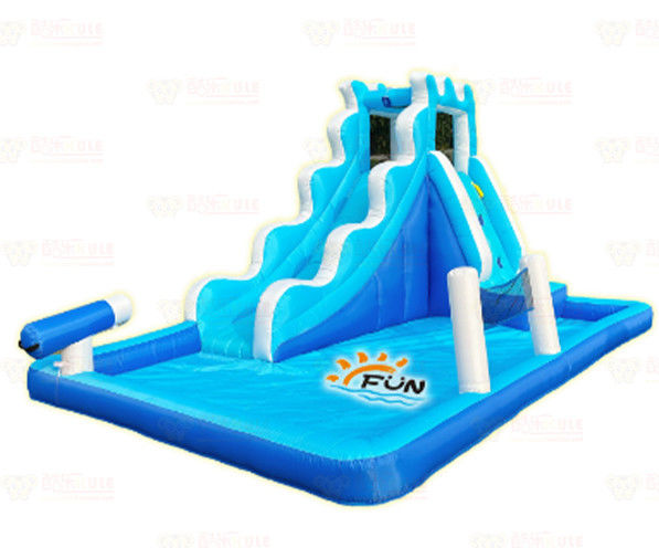 Polyester Oxford Air Slide Biru Inflatable Dengan Bola Samudra Untuk Anak-anak Taman Hiburan